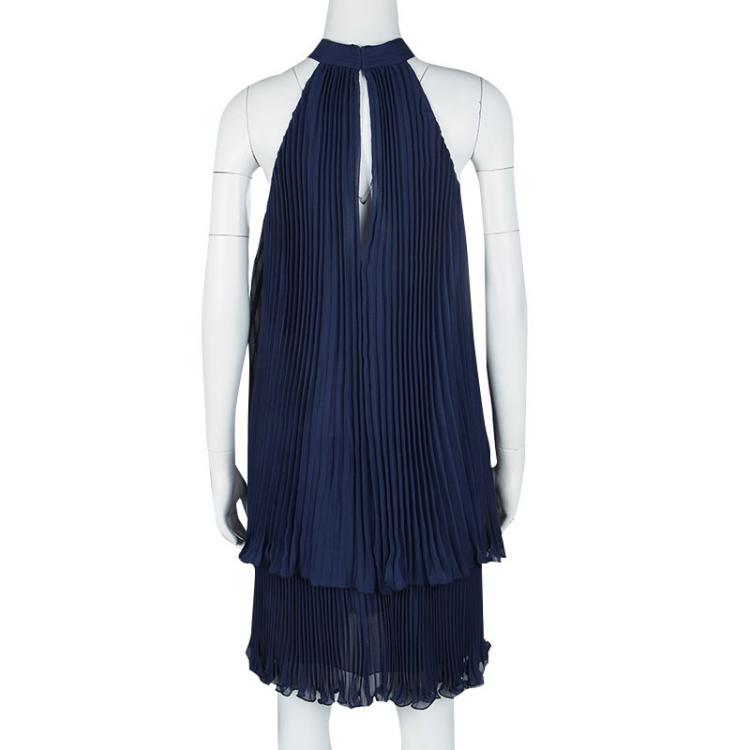 Pre Owned Joseph Navy Blue Plisse Silk Georgette Sleeveless Margot Dress M