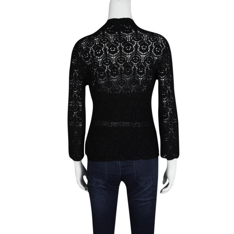 Pre Owned Joseph Black Perforated Crochet Knit Jacket S