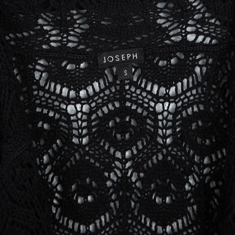 Pre Owned Joseph Black Perforated Crochet Knit Jacket S