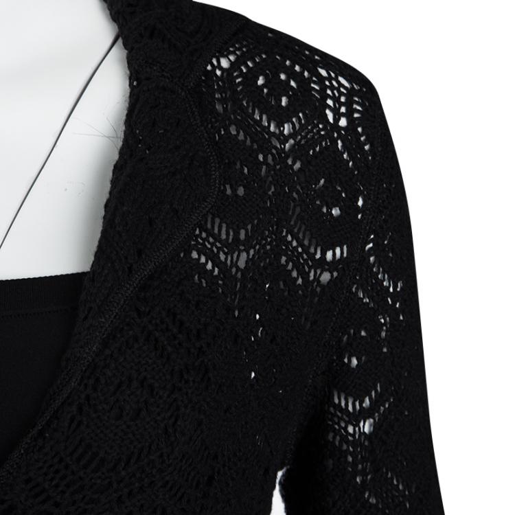 Pre Owned Joseph Black Perforated Crochet Knit Jacket S