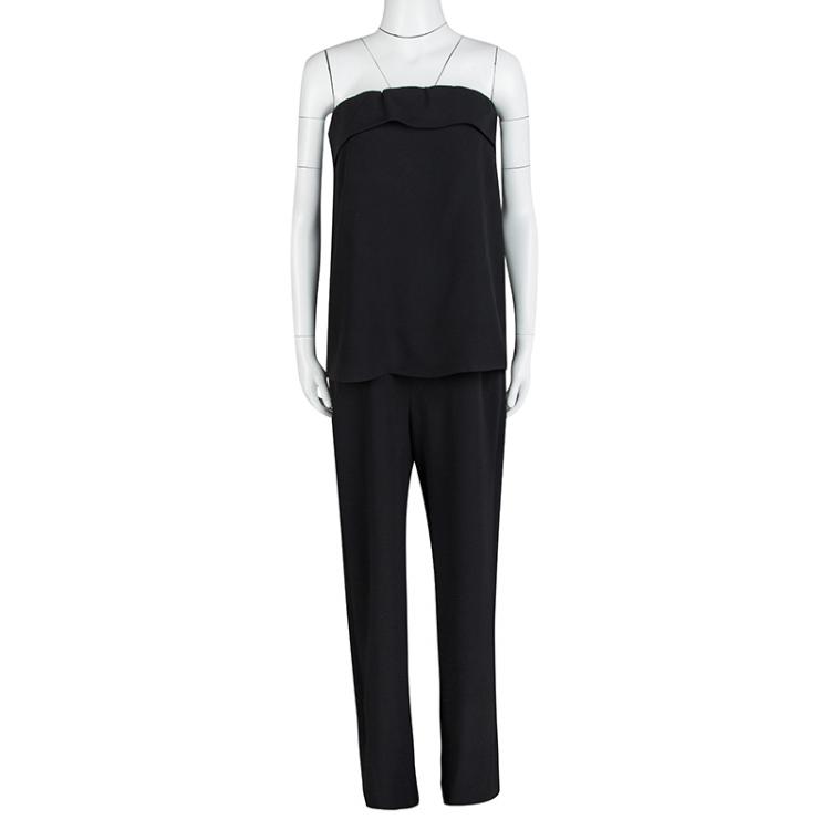 Pre Owned Joseph Black Fluid Crepe Strapless Jake Jumpsuit M