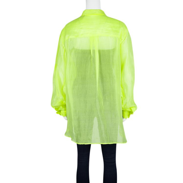 مملوكة مسبقًا Joseph Neon Green Silk-Voile Oversized Joanna Shirt M