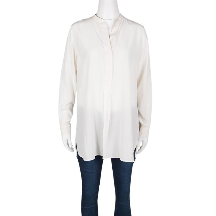مملوكة مسبقًا Joseph Off White Silk Long Sleeve Dara Blouse M