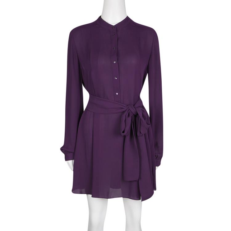 Pre Owned Joseph Purple Silk Belted Long Sleeve Tunic M