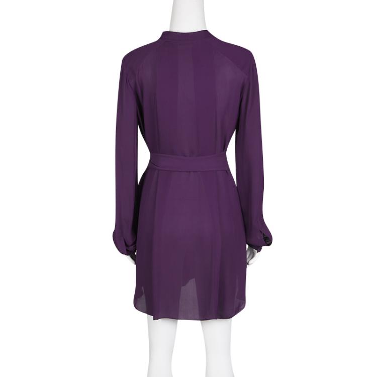 Pre Owned Joseph Purple Silk Belted Long Sleeve Tunic M