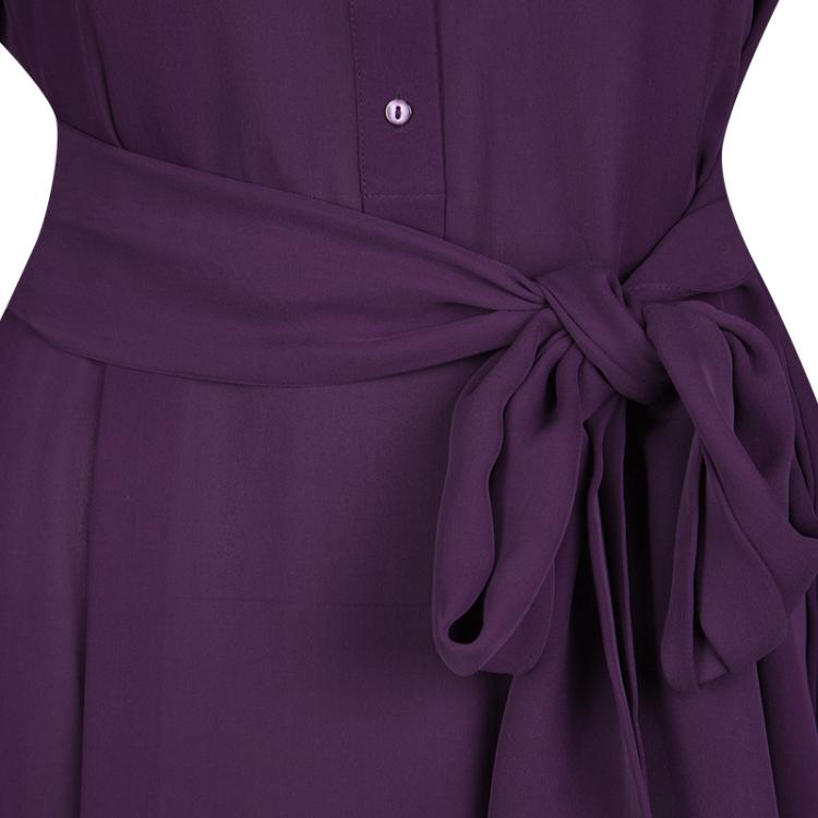 Pre Owned Joseph Purple Silk Belted Long Sleeve Tunic M