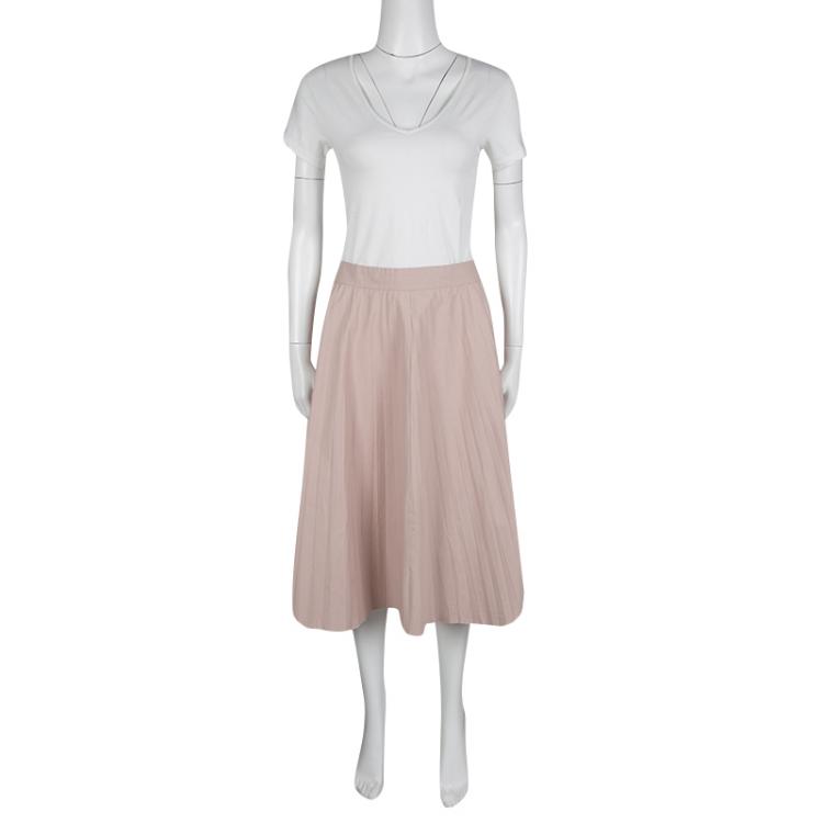 Pre Owned Joseph Pale Pink Cotton Poplin Pleated Hilde Skirt M