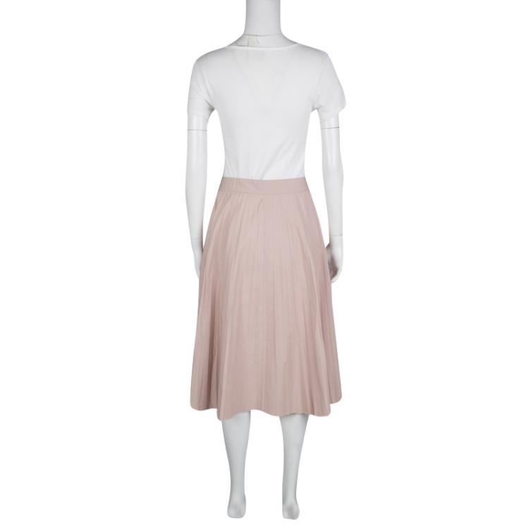Pre Owned Joseph Pale Pink Cotton Poplin Pleated Hilde Skirt M