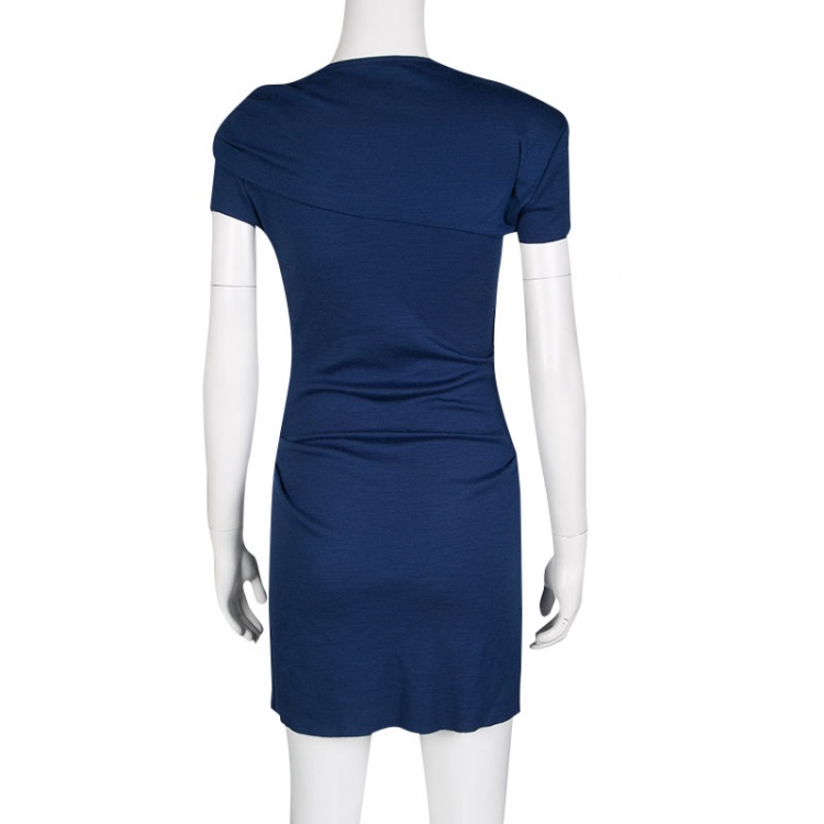Pre Owned Joseph Blue Draped Wool Jersey Maria Dress S