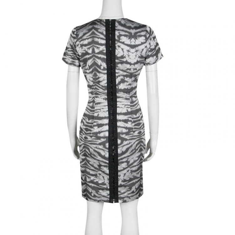 Pre Owned Joseph Grey Animal Pattern Jacquard Steff Sheath Dress M