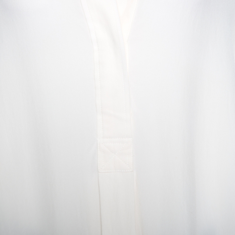 Pre Owned Joseph Off White Contrast Neckline Silk Crepe de Chine Dara Blouse L