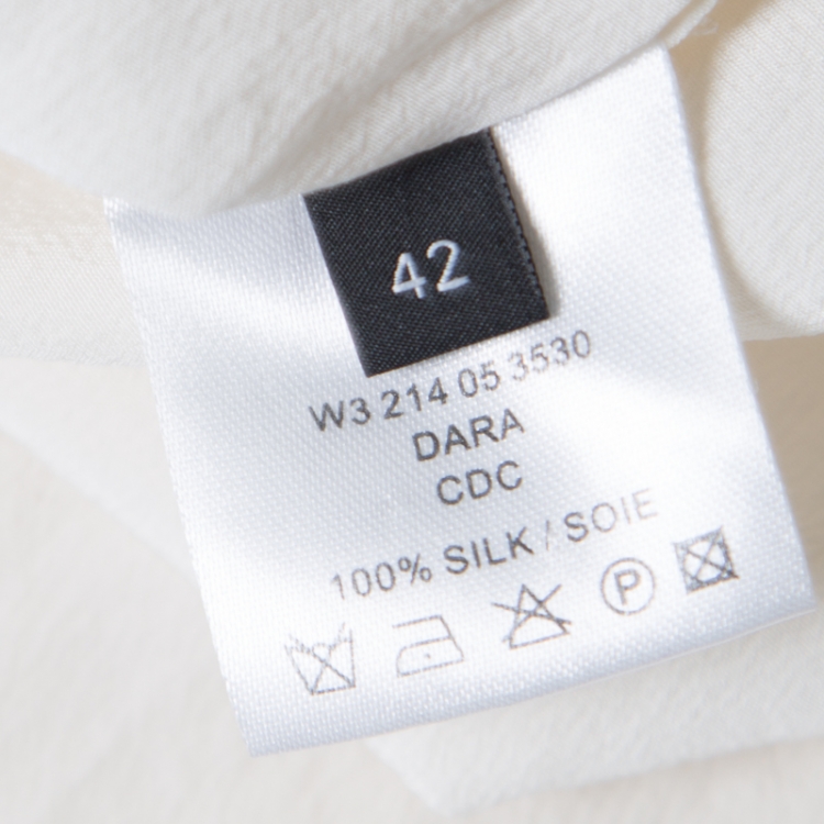 Pre Owned Joseph Off White Contrast Neckline Silk Crepe de Chine Dara Blouse L