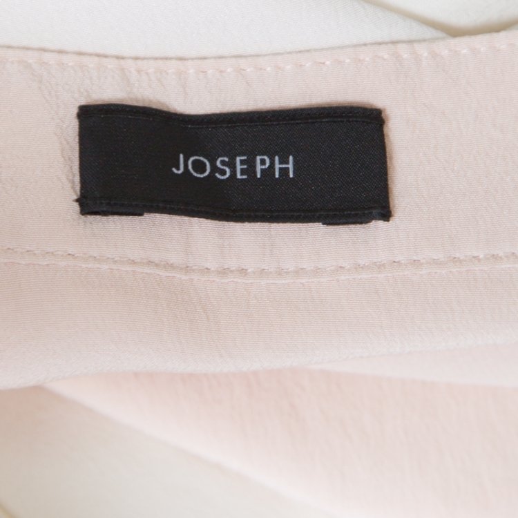 Pre Owned Joseph Off White Contrast Neckline Silk Crepe de Chine Dara Blouse L