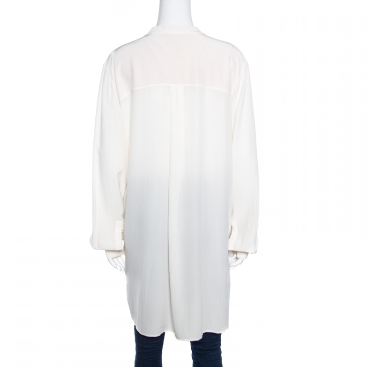 Pre Owned Joseph Off White Contrast Neckline Silk Crepe de Chine Dara Blouse L