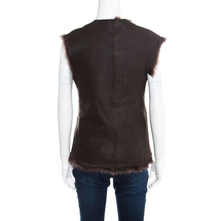 Pre Owned Joseph Brown Fur Lined Leather Vest S
