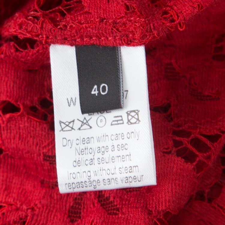 Pre Owned Joseph Red Floral Lace Mandarin Collar Long Sleeve Ida Shirt M