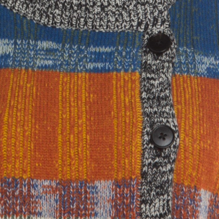 Pre Owned Joseph Multicolor Striped Wool Faux Wrap Button Detail Sweater L