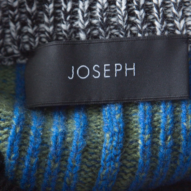Pre Owned Joseph Multicolor Striped Wool Faux Wrap Button Detail Sweater L