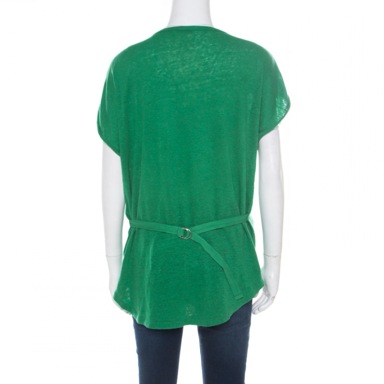 Pre Owned Joseph Green Linen V-Neck Belted Top L