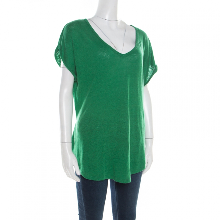 Pre Owned Joseph Green Linen V-Neck Belted Top L