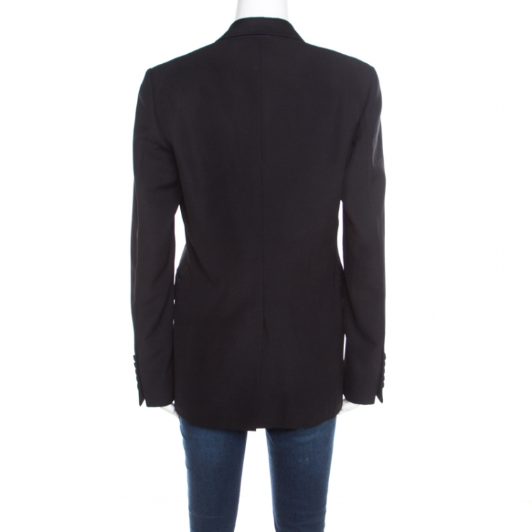 Pre Owned Joseph Black Wool Satin Lapel One Button Phillipe Couture Blazer L
