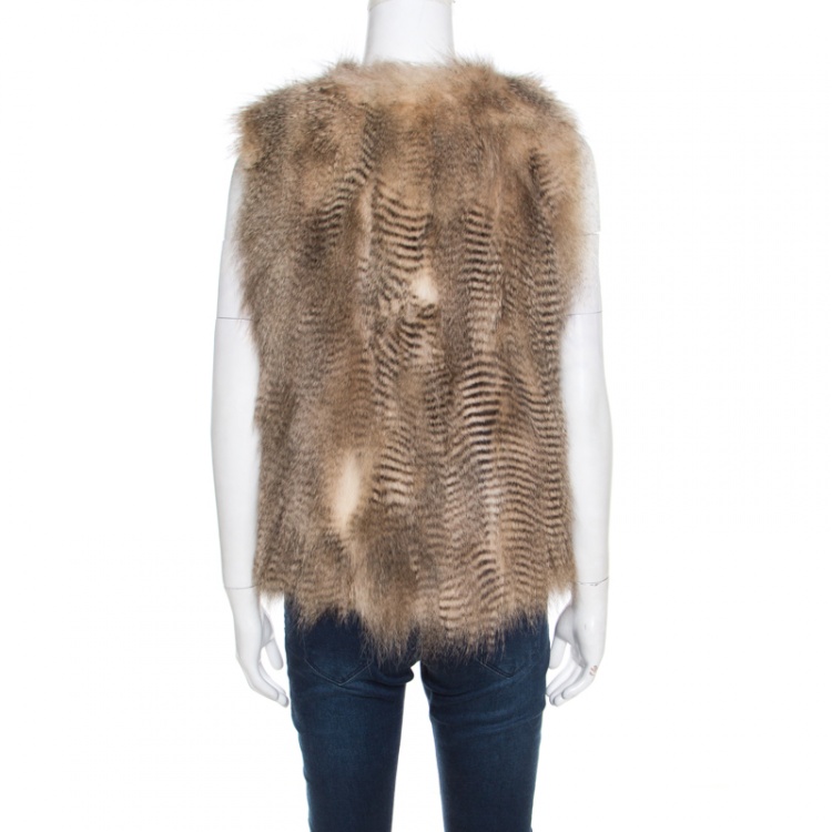 Pre Owned Joseph Beige Coyote Fur Open Front Callas Vest S