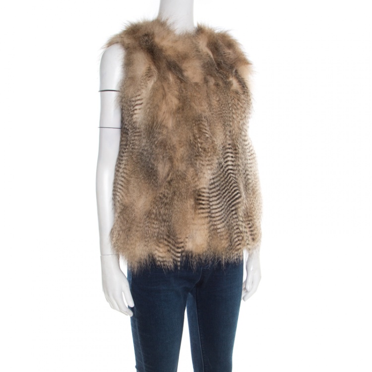 Pre Owned Joseph Beige Coyote Fur Open Front Callas Vest S