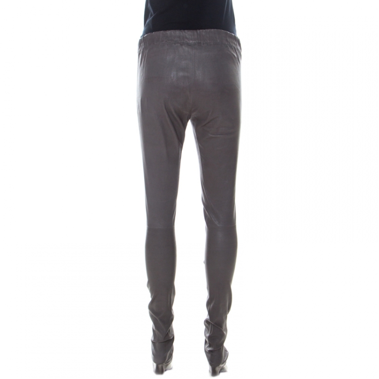 Pre Owned Joseph Grey Stretch Leather Elastic Waist Leggings S