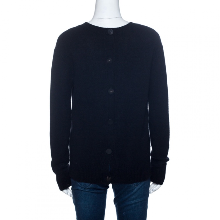 Pre Owned Joseph Black Cashmere Button Detail V-Neck Cardigan S