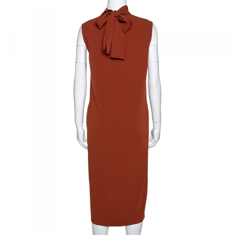 Pre Owned Joseph Rust Brown Sleeveless Stretch Flou Bella Shift Dress L