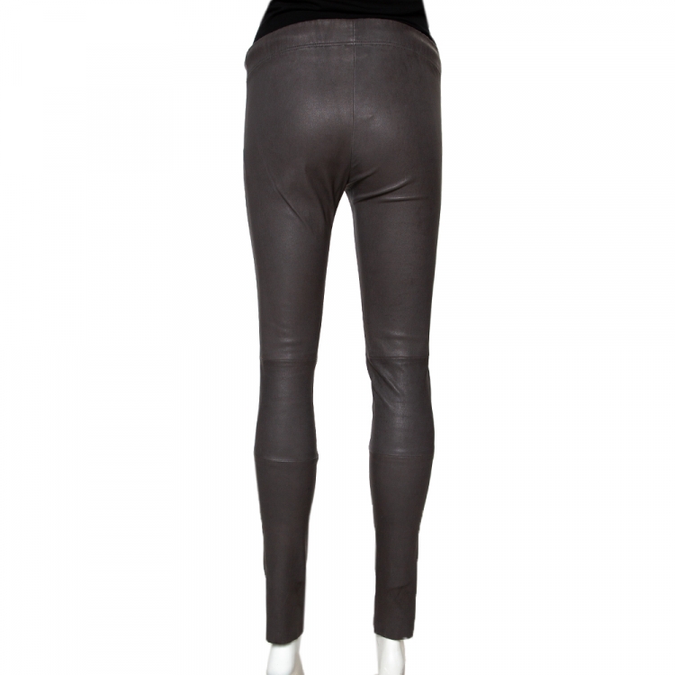 Pre Owned Joseph Grey Stretch Leather New Leggings S