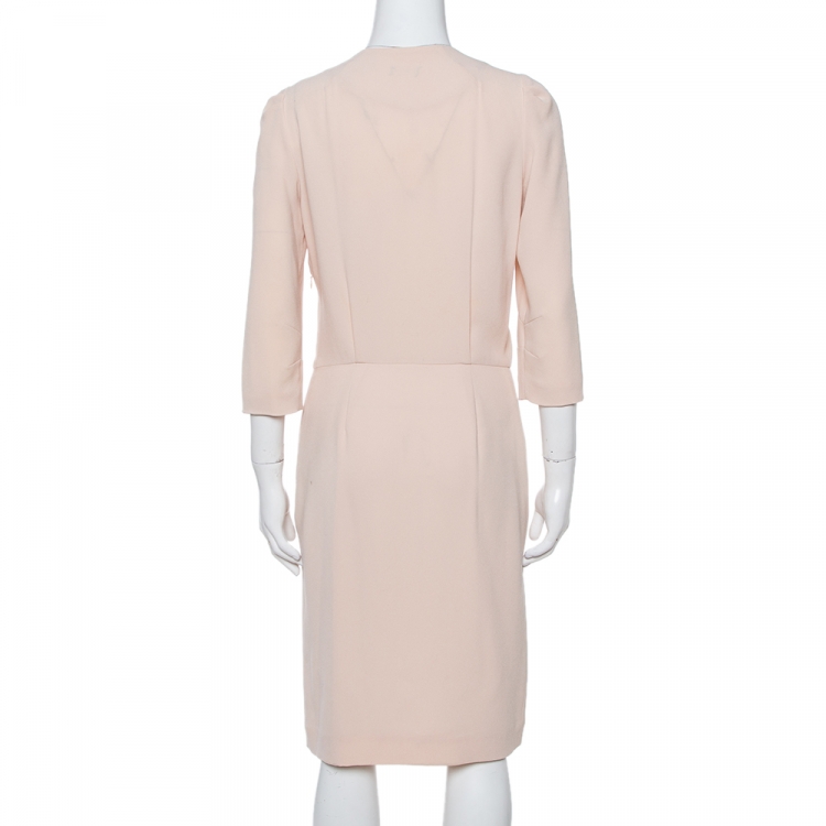 Pre Owned Joseph Peach Crepe Wrap Effect Scala Sheath Dress M