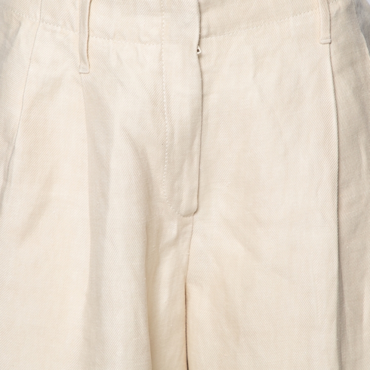 Pre Owned Joseph Beige Tai Linen Wide Leg Cropped Pants S