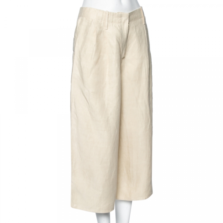 Pre Owned Joseph Beige Tai Linen Wide Leg Cropped Pants S