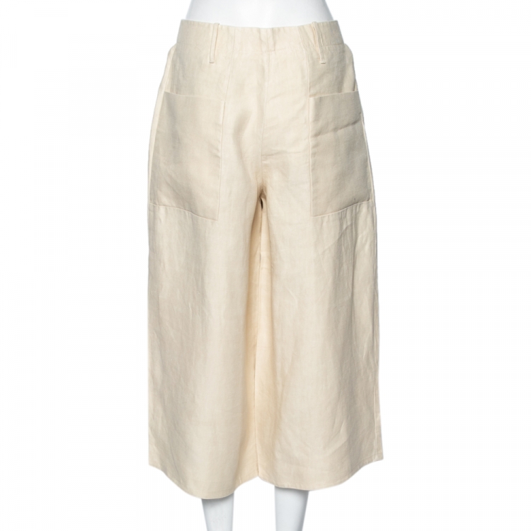Pre Owned Joseph Beige Tai Linen Wide Leg Cropped Pants S