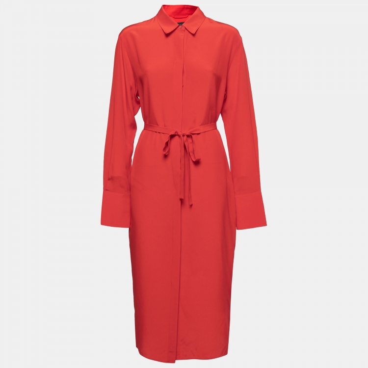 Pre Owned Joseph Red Silk Dold Shirt Dress M