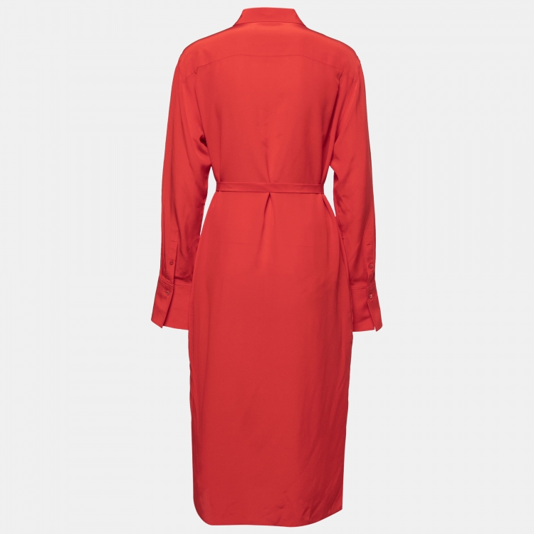 Pre Owned Joseph Red Silk Dold Shirt Dress M