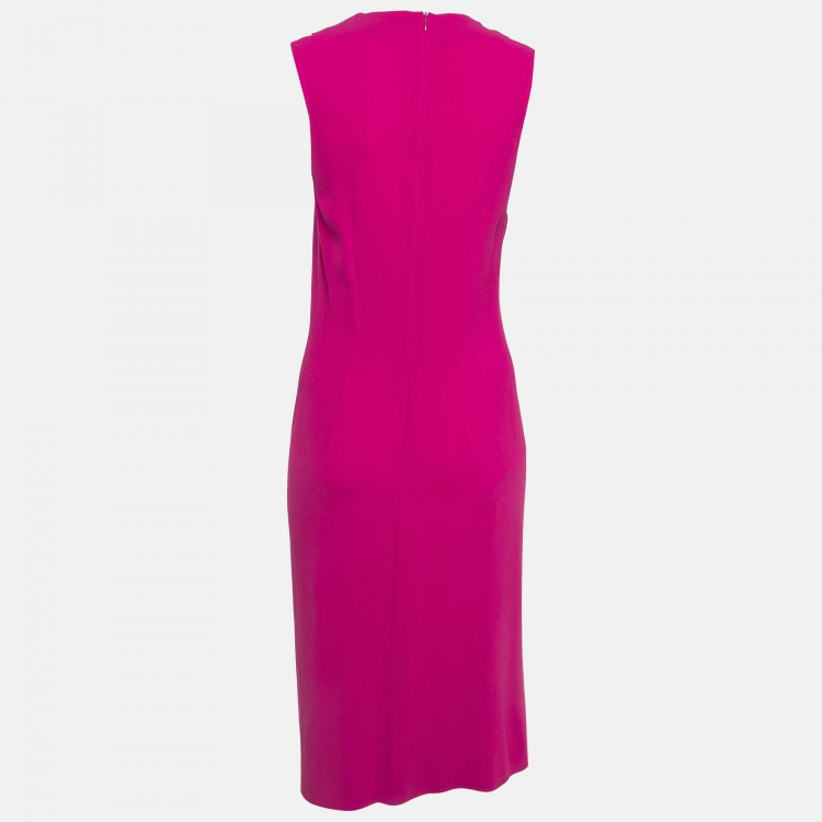 Pre Owned Joseph Pink Raw Edge Stretch Crepe Ruffled Detail Midi Dress M    