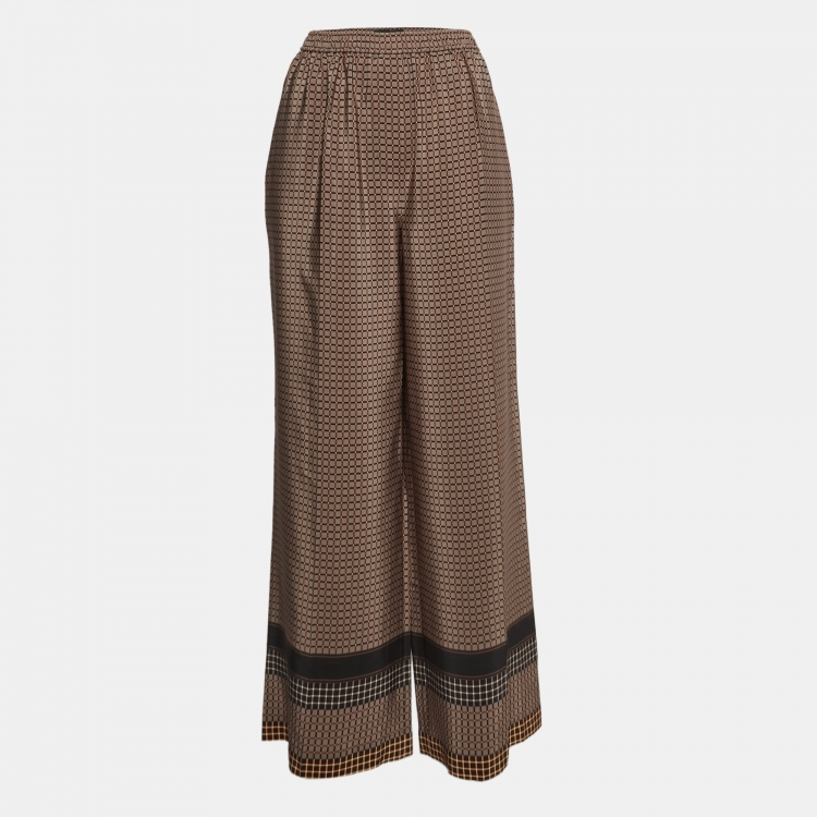 Pre Owned Joseph Brown Checked Taffy Silk Flared Trousers M