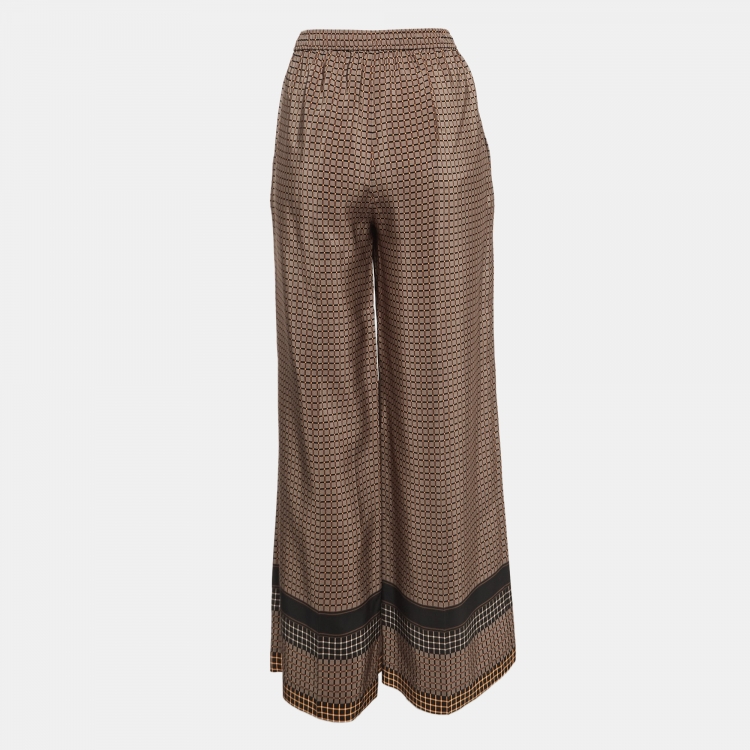 Pre Owned Joseph Brown Checked Taffy Silk Flared Trousers M