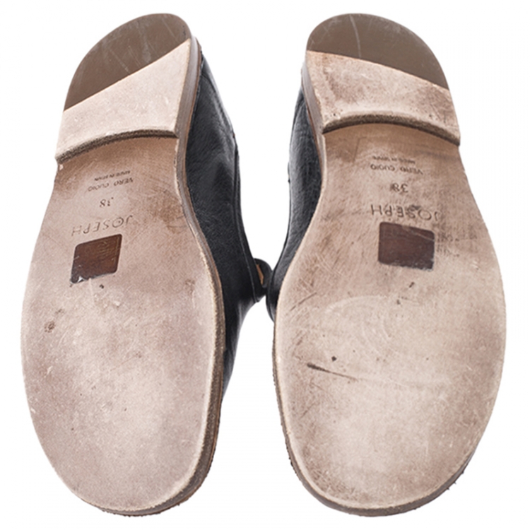 Pre Owned Joseph Black Leather Slip On Loafer Size 38