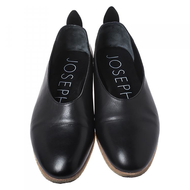 Pre Owned Joseph Black Leather Thai Ballet Flats Size 38