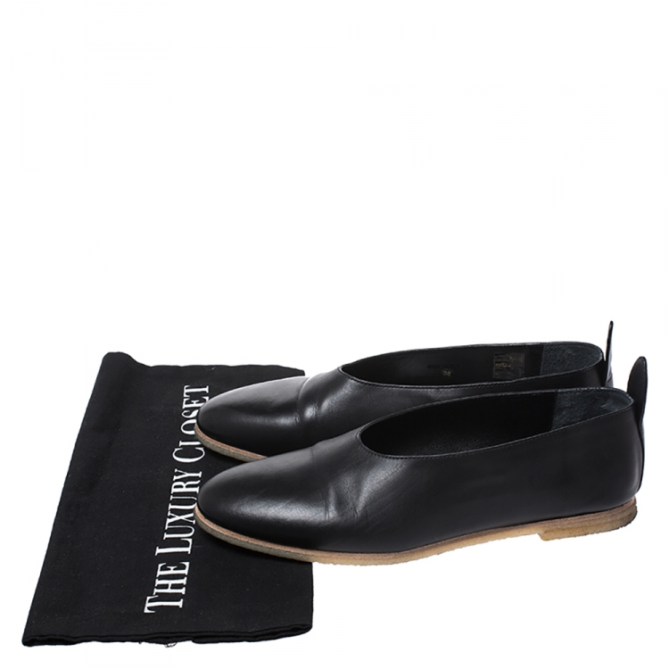 Pre Owned Joseph Black Leather Thai Ballet Flats Size 38