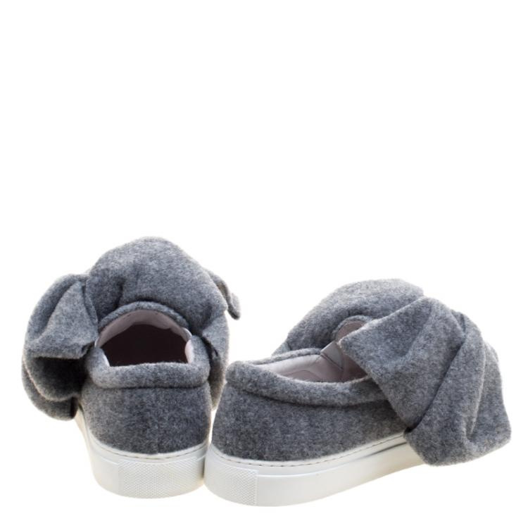 Pre Owned Joshua Sanders Grey Felt Bow Slip On Sneakers Size 37