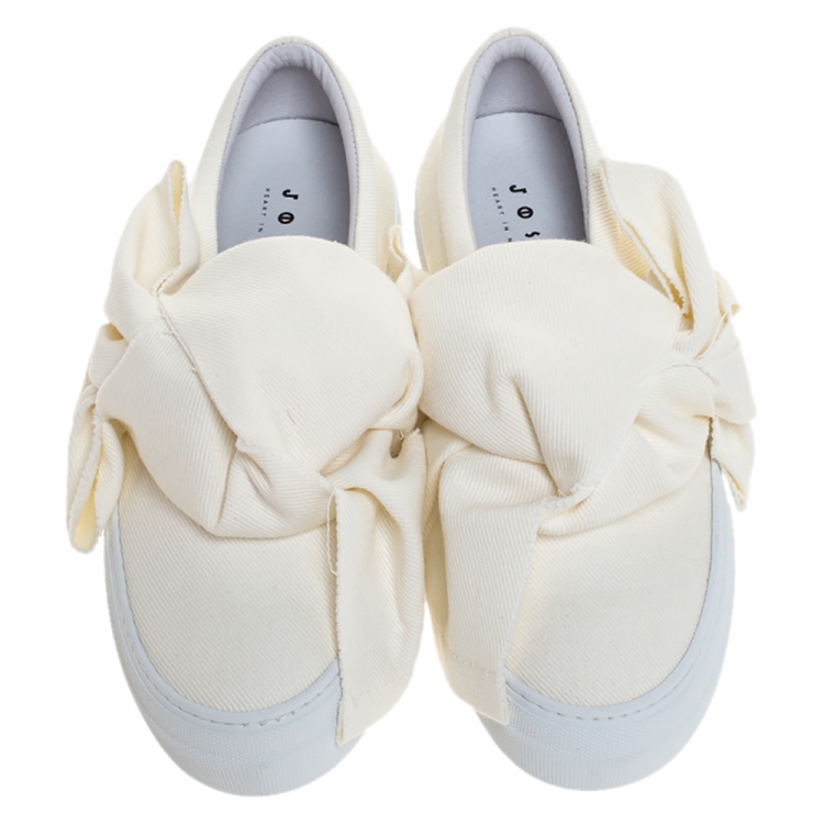 Pre Owned Joshua Sanders Off-white Canvas Bow Slip On Sneakers Size 38