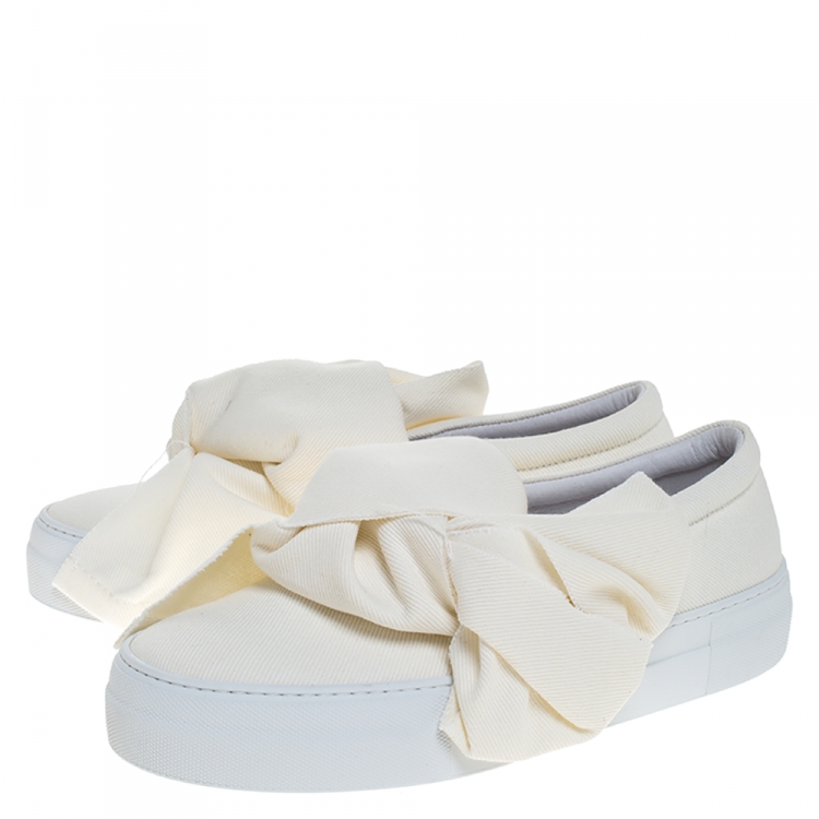 Pre Owned Joshua Sanders Off-white Canvas Bow Slip On Sneakers Size 38