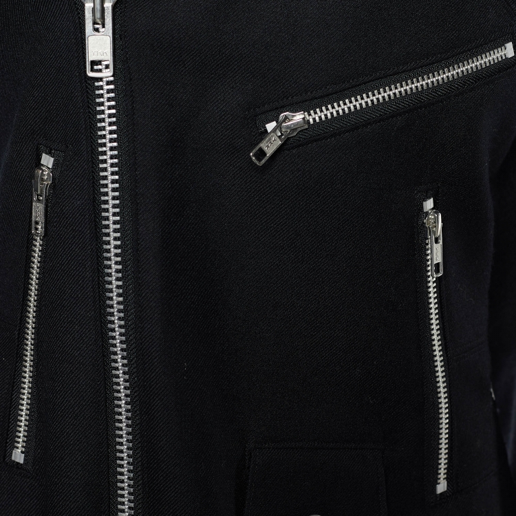Pre Owned Junya Watanabe Comme des Garcons Black Wool Zip Detail Coat M