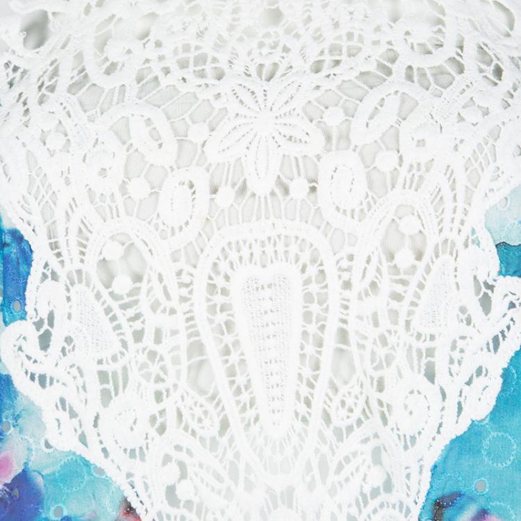 مملوكة مسبقًا Just Cavalli Blue Eyelet Embroidered Lace Detail Sleeveless Drop Waist Dress M