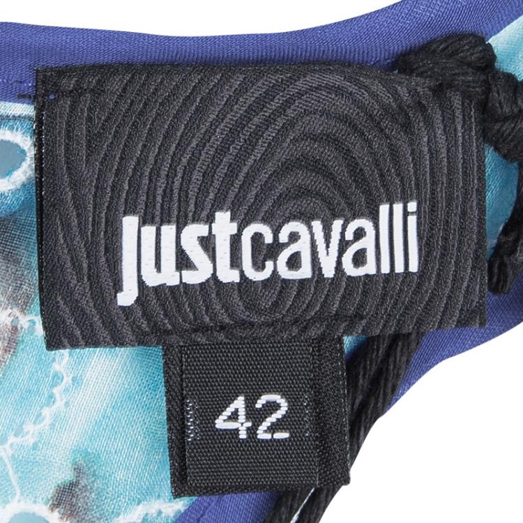 مملوكة مسبقًا Just Cavalli Blue Eyelet Embroidered Lace Detail Sleeveless Drop Waist Dress M