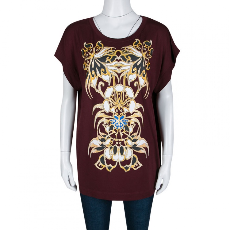 Pre Owned Just Cavalli Maroon Printed Oversized T-Shirt S